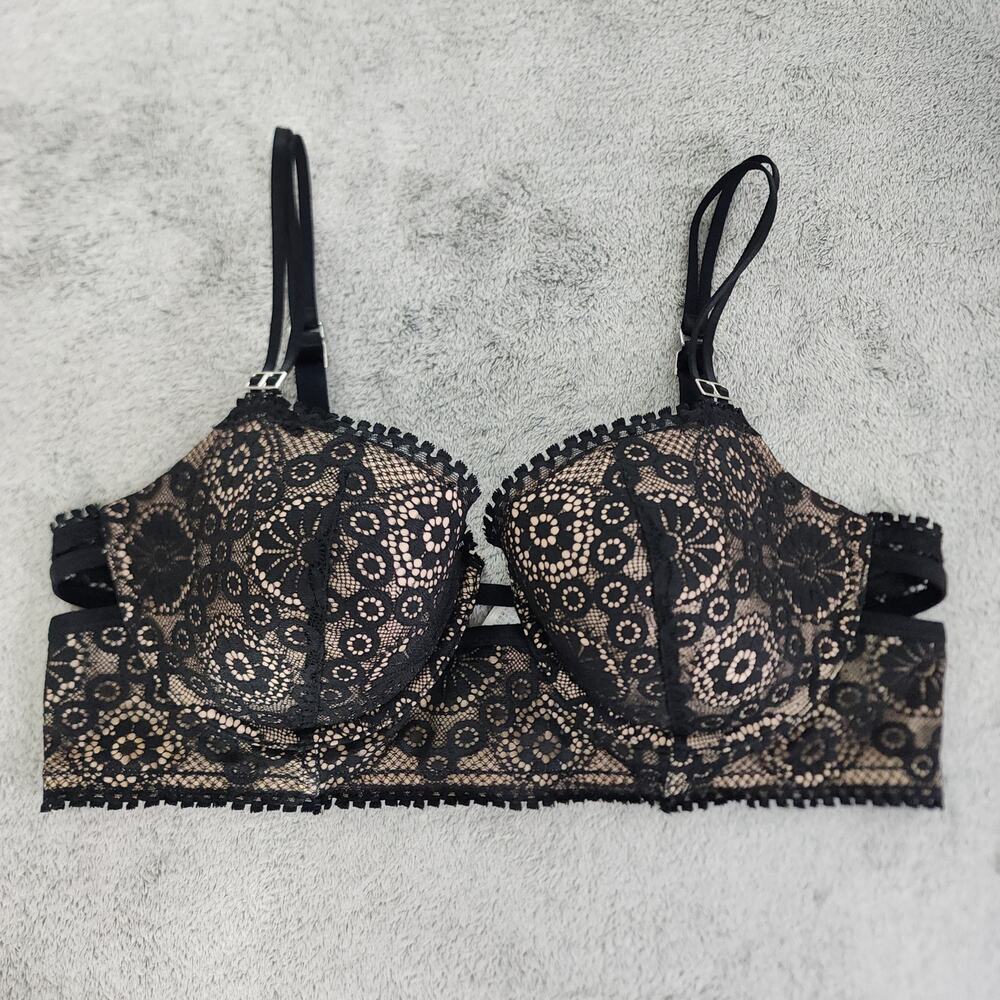 Aerie Bra Womens 38C Black Real Power Sunkissed Lace Balconette Padded Underwire
